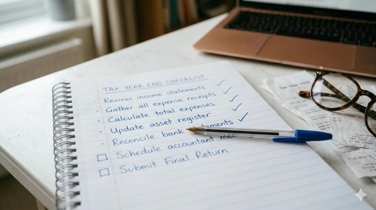 Tax year end checklist with items ticked off